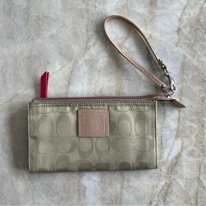 Coach Tan Fabric Wristlet Wallet Clutch